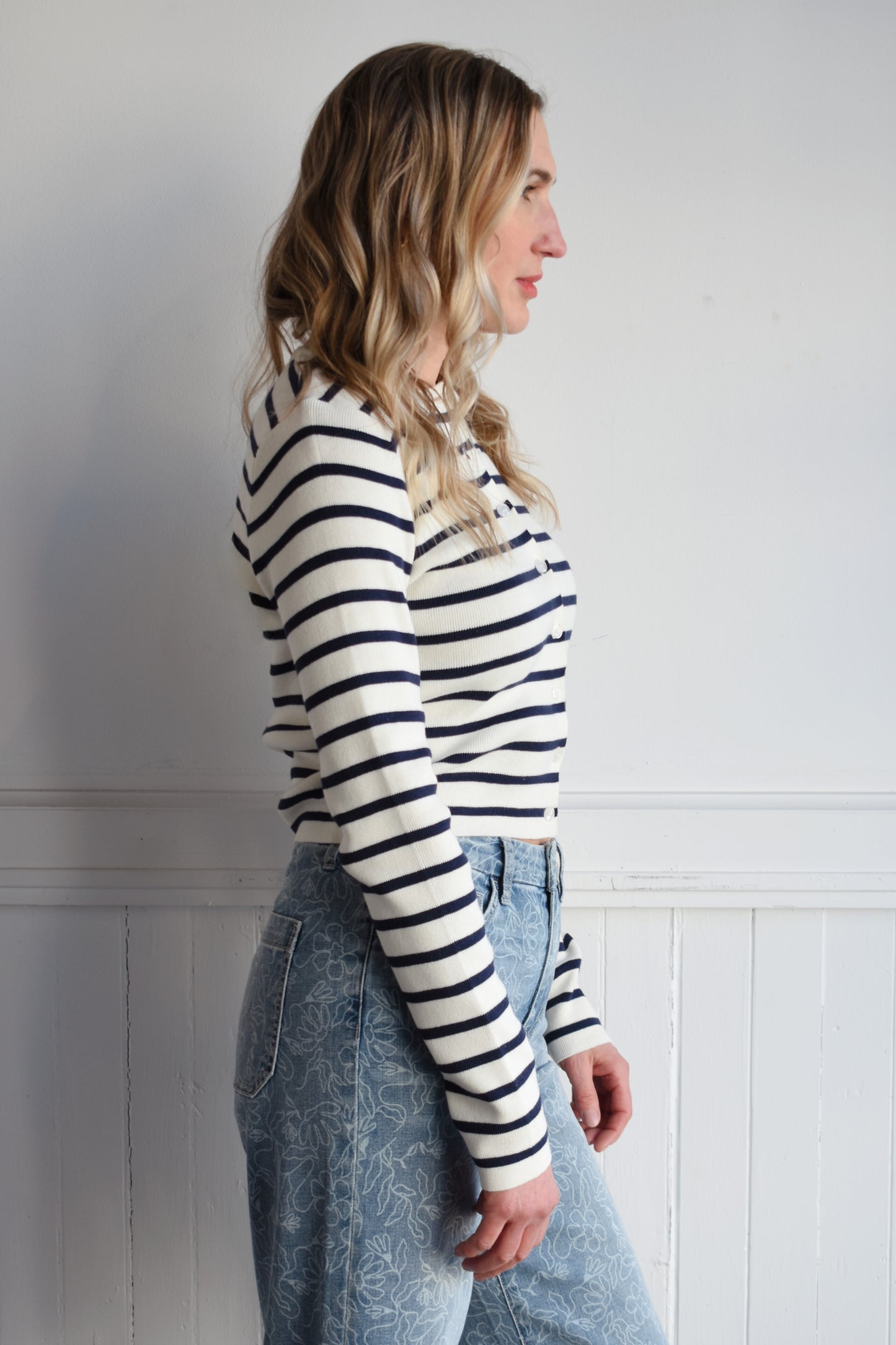 striped button cardigan