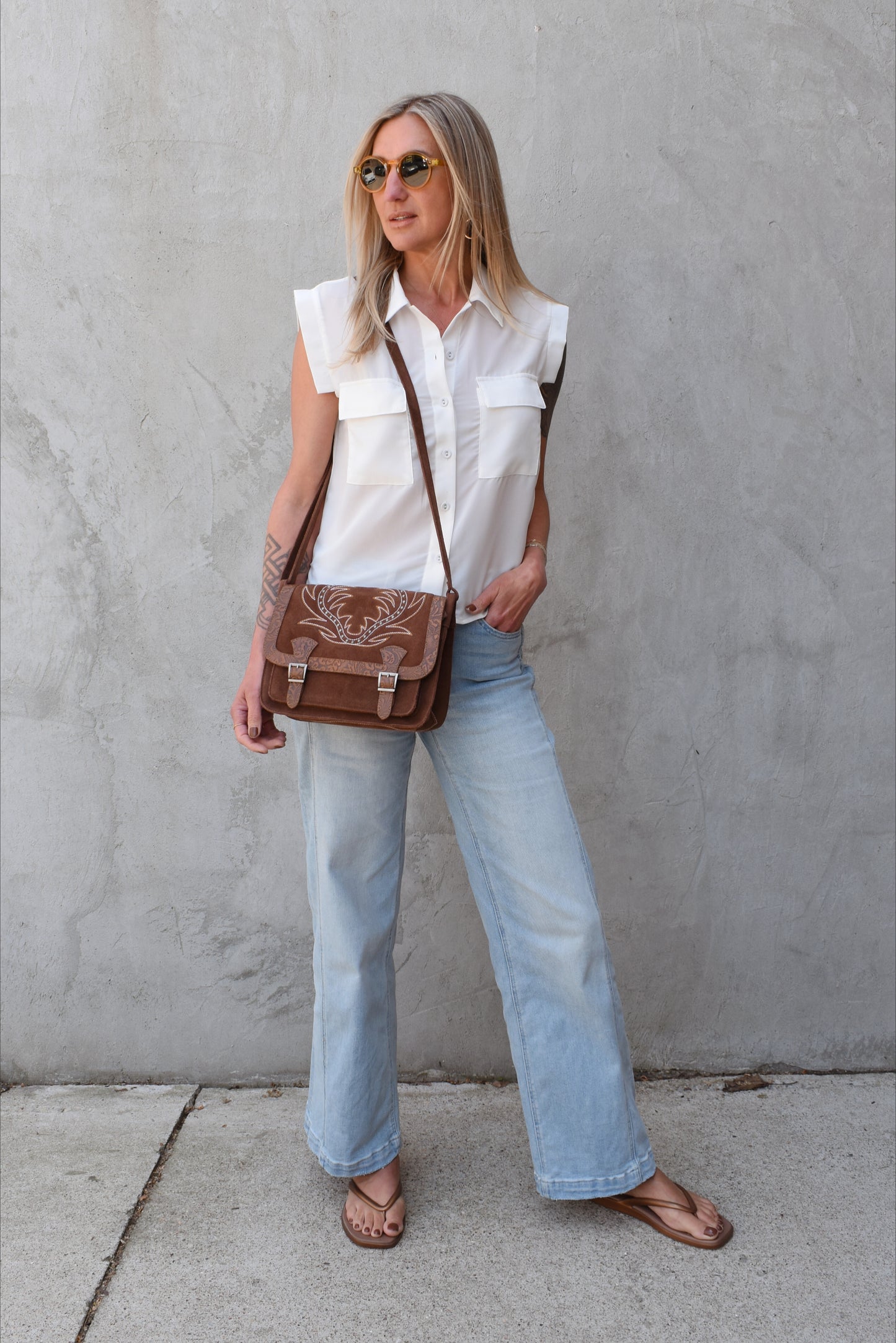 Leather Boot Embroidered Bag
