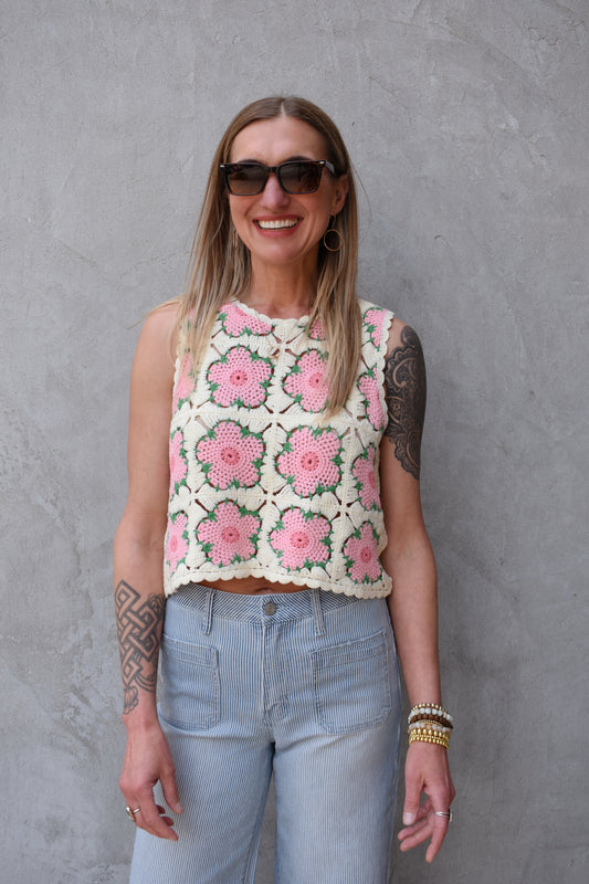 floral crochet tank