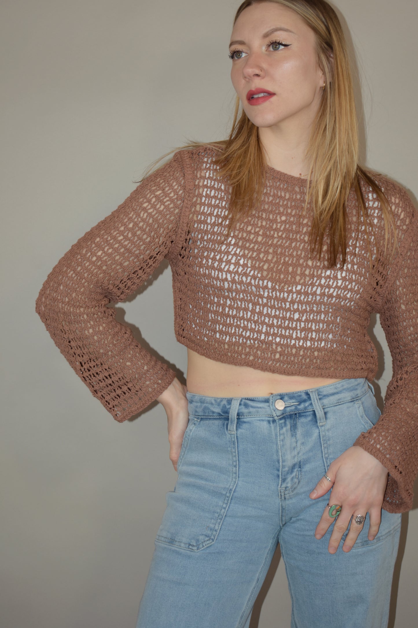 bell sleeve crocheted top