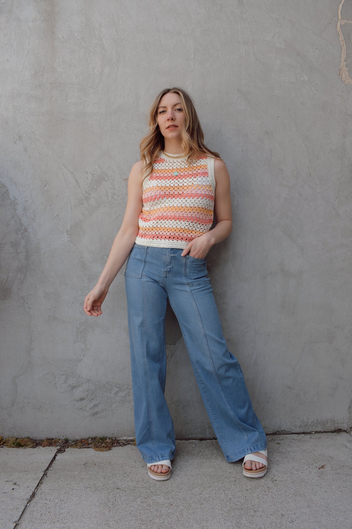 retro stripe crochet tank