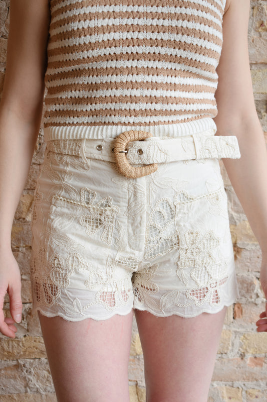 embroidered belted shorts