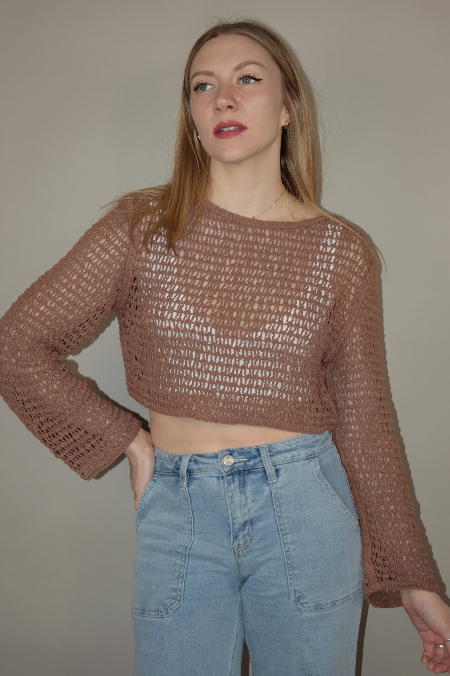 bell sleeve crocheted top