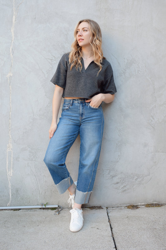 cuffed barrel jeans