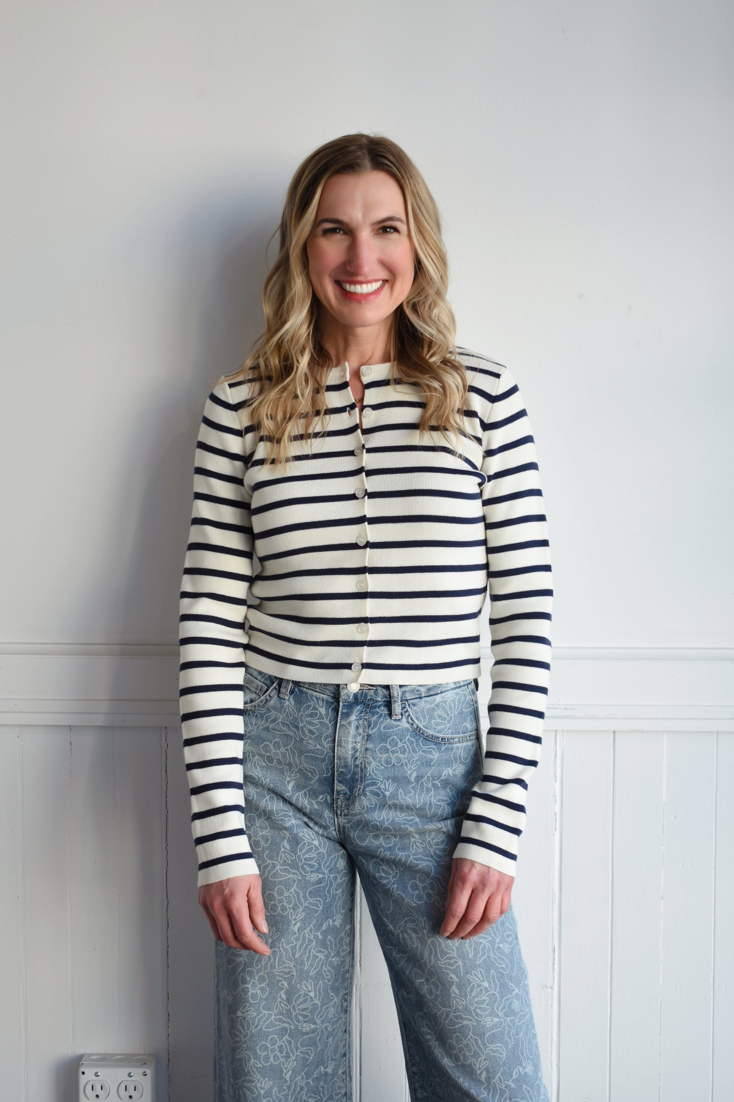 striped button cardigan