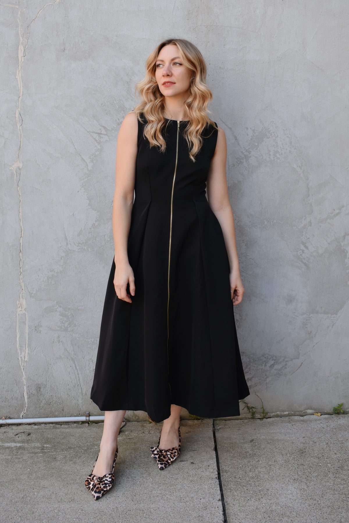 zipped up midi dress