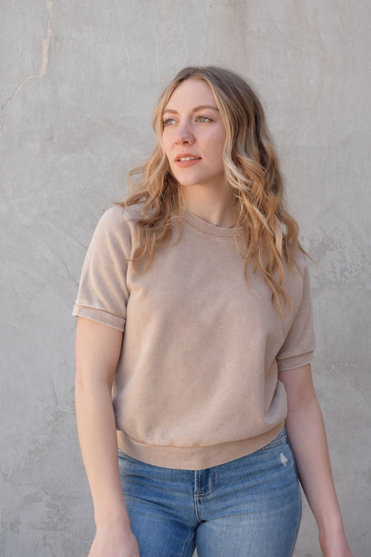 mid length sleeve short sleeve sweat tee full length with crew neck and relaxed fit athleisure