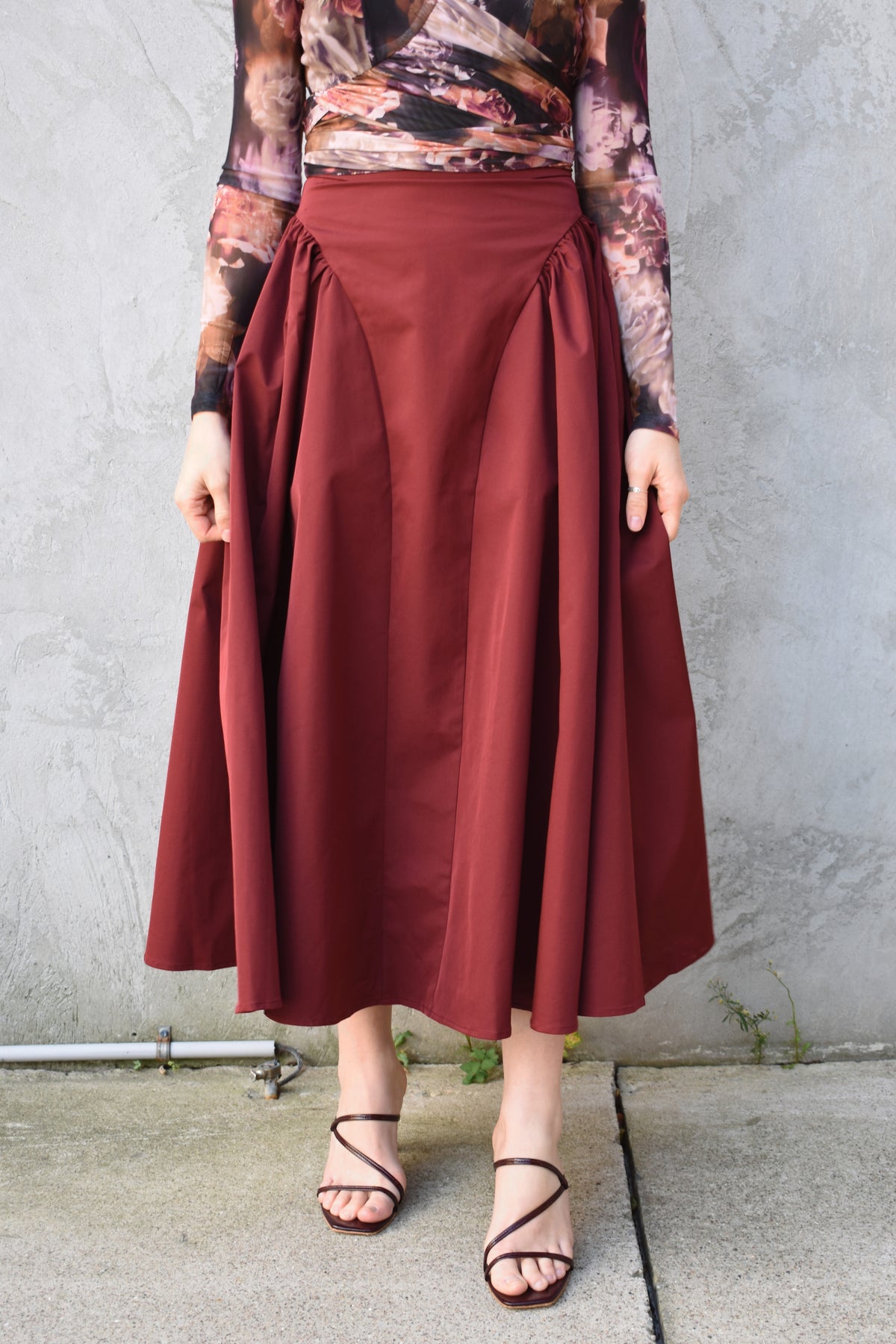 yoked midi skirt