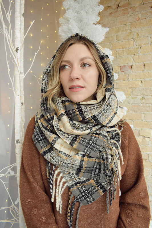 classic plaid fringe scarf
