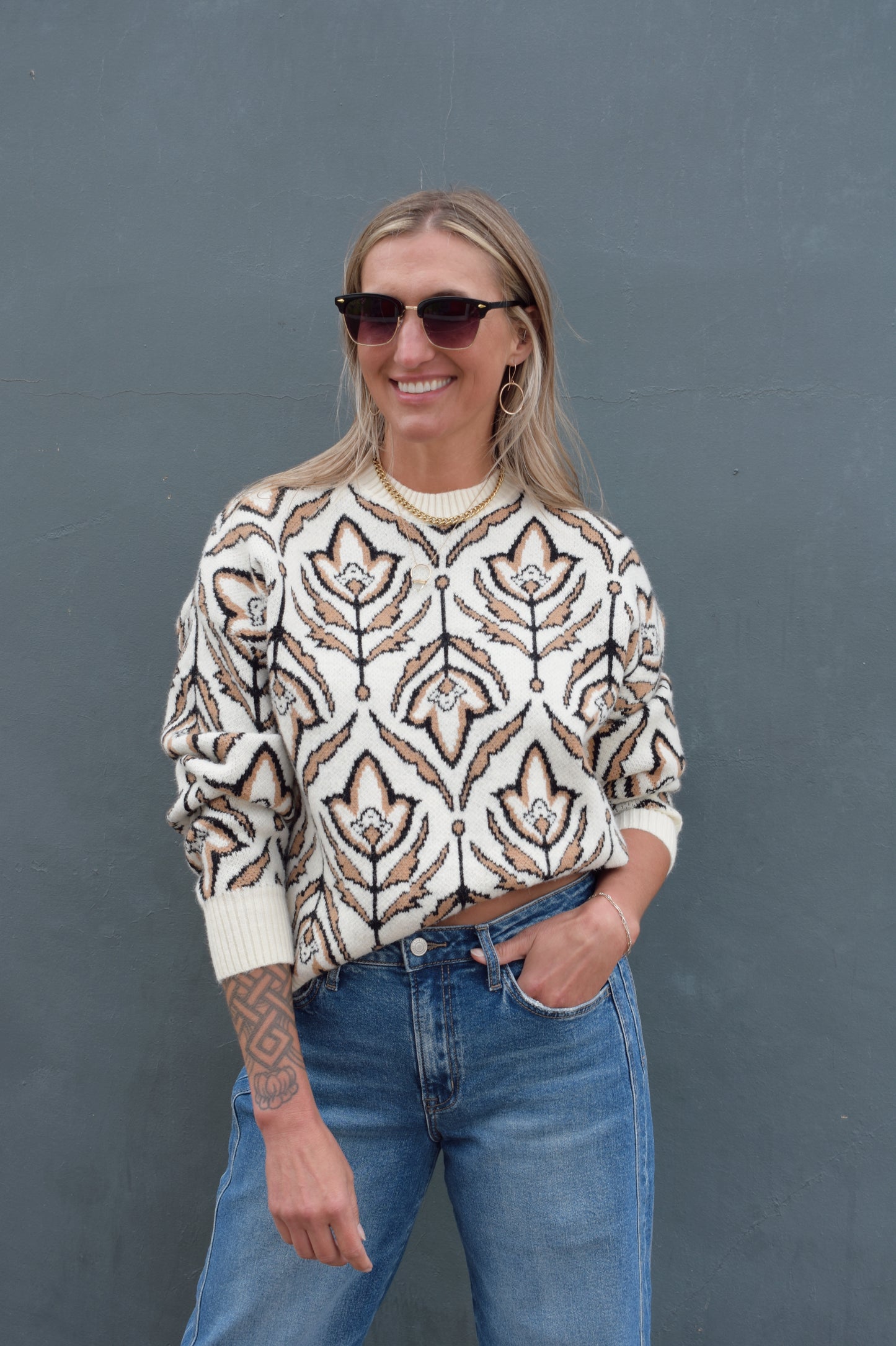 folk floral sweater