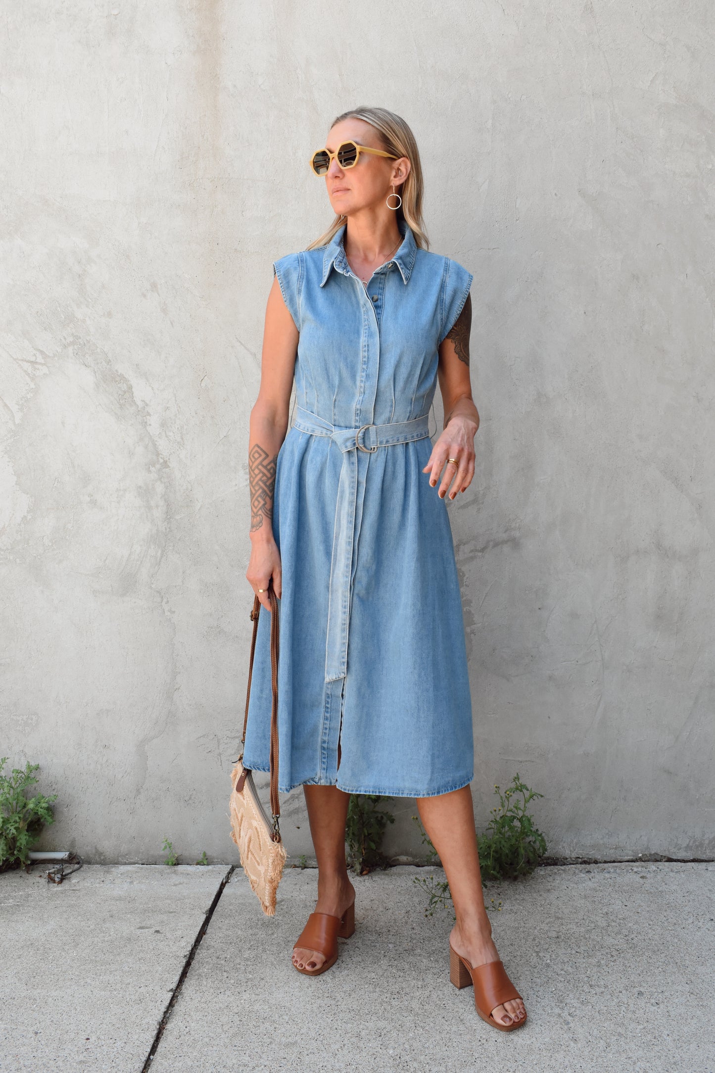 button down denim midi