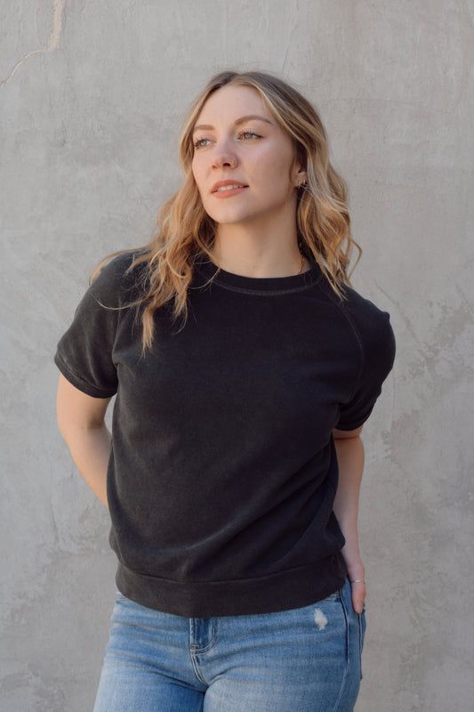 mid length sleeve short sleeve sweat tee full length with crew neck and relaxed fit