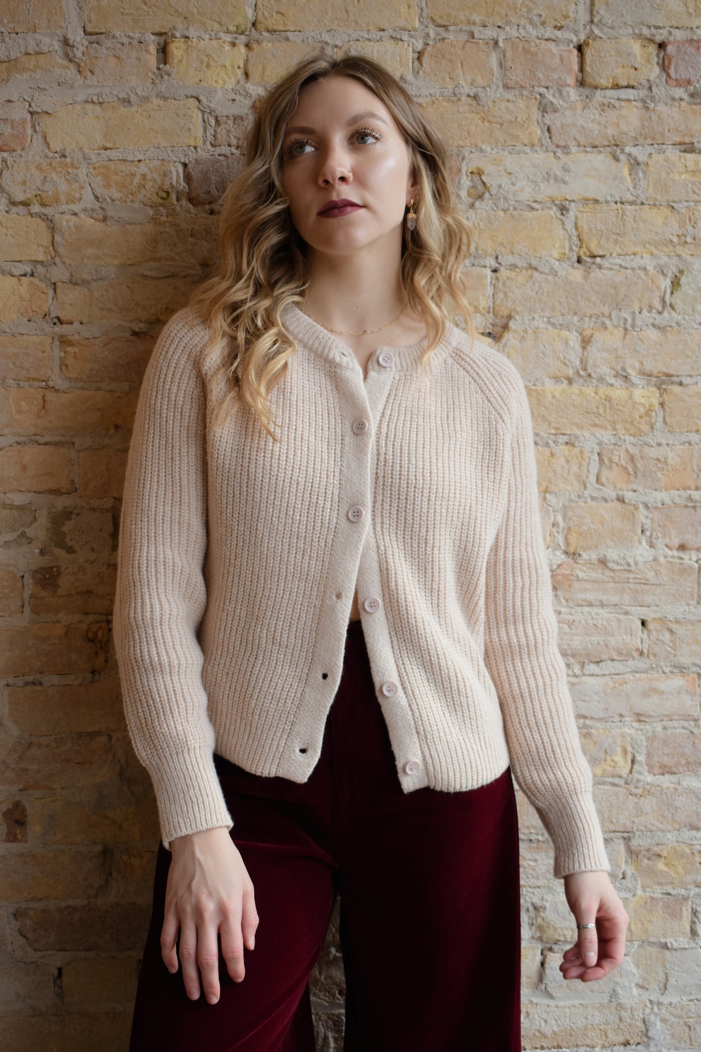 ribbed button cardigan