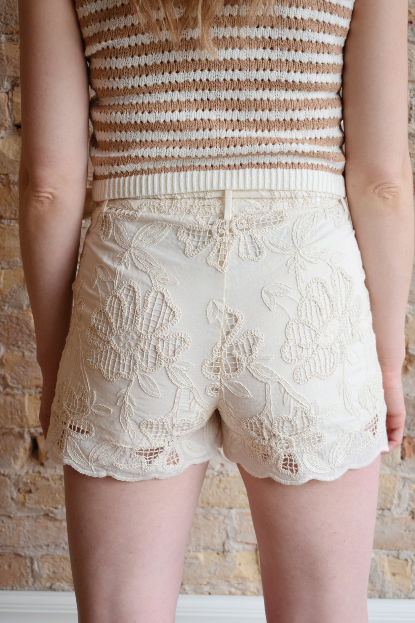 embroidered belted shorts