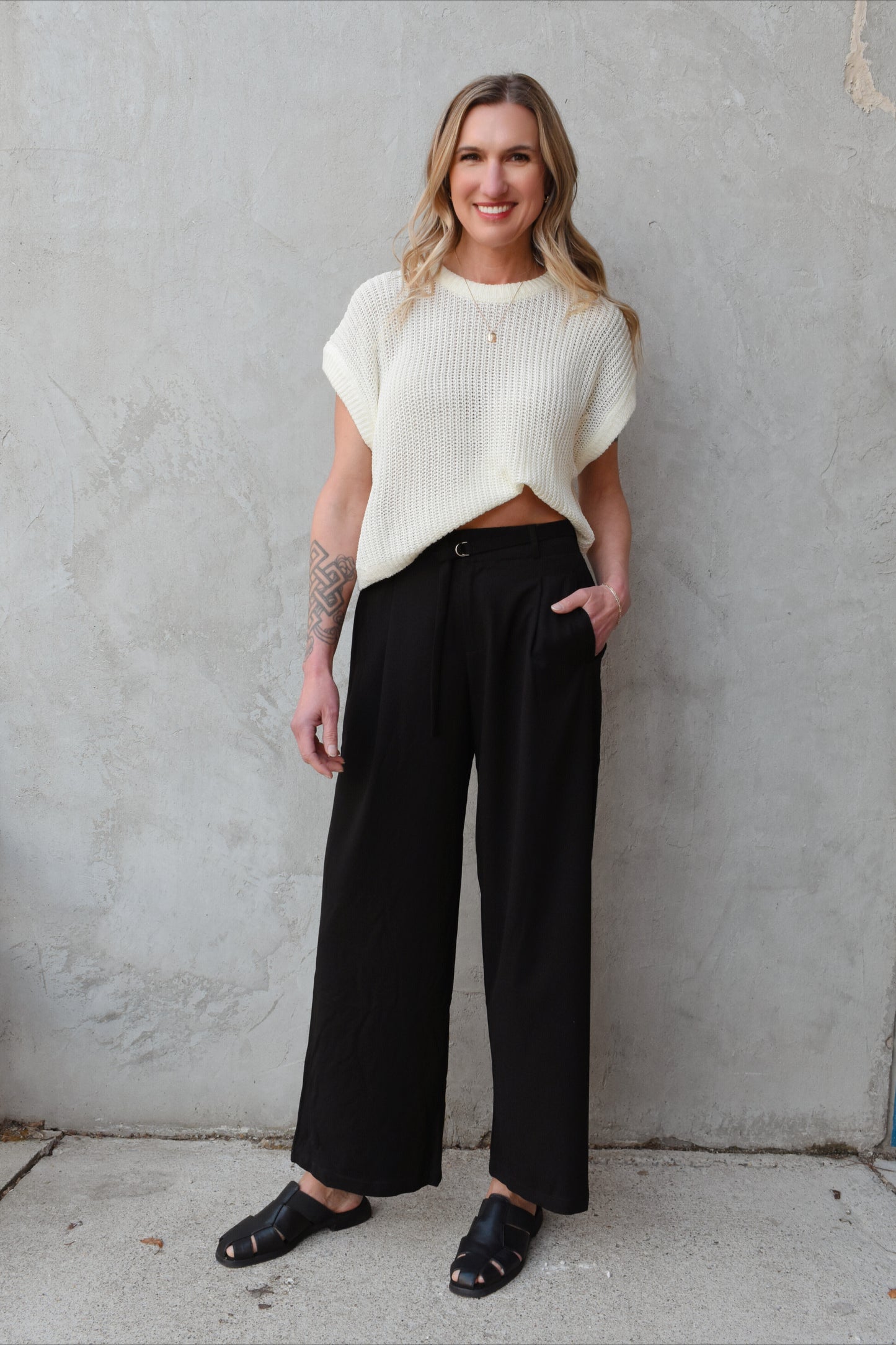 belted wide leg pants