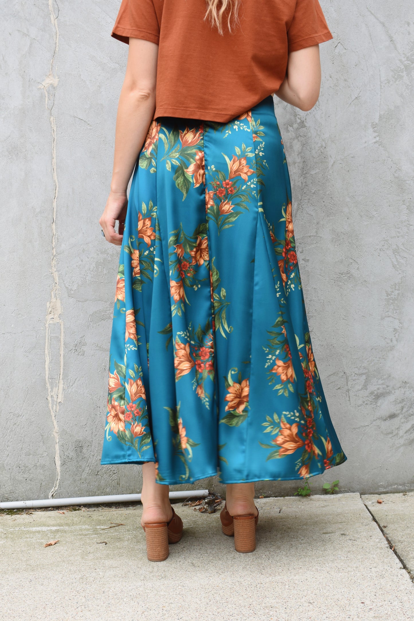 floral satin circle skirt