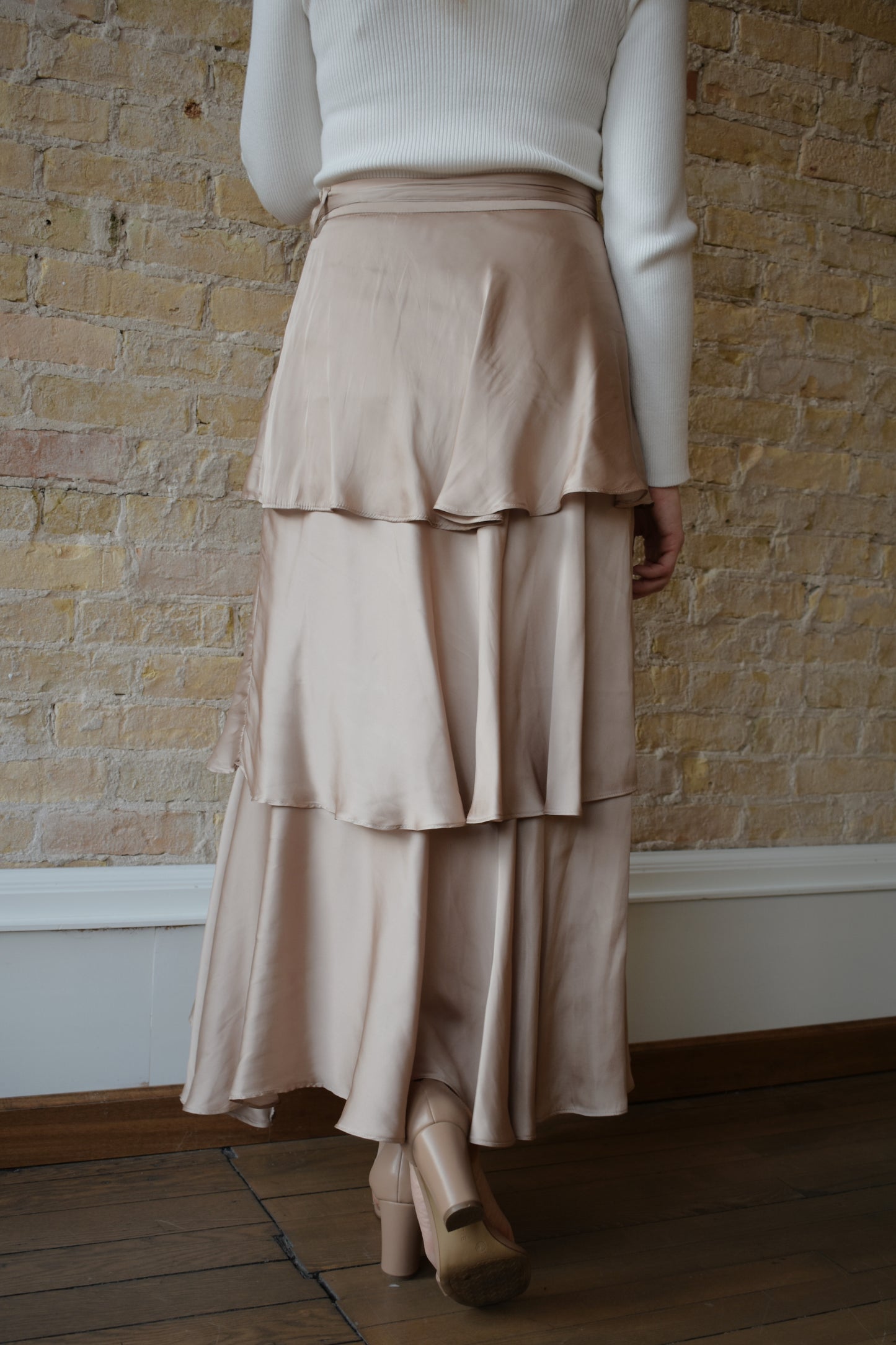 belted satin midi skirt