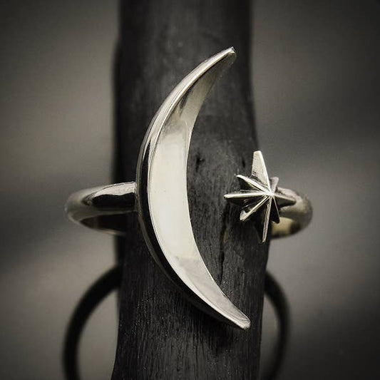 nina designs fair trade sterling silver moon & star adjustable ring