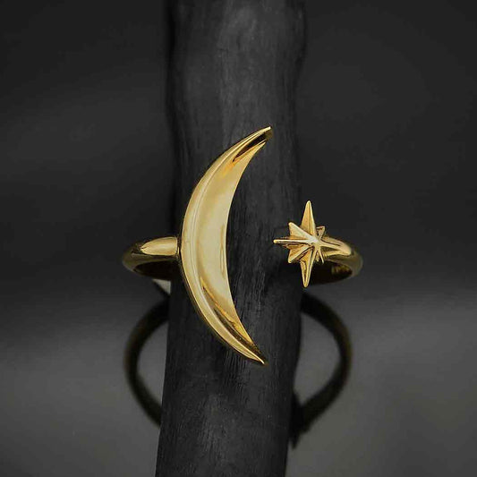 nina designs fair trade bronze moon & star boho adjustable ring
