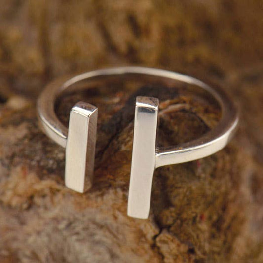 nina designs minimalist sterling silver parallel bar fair trade ring