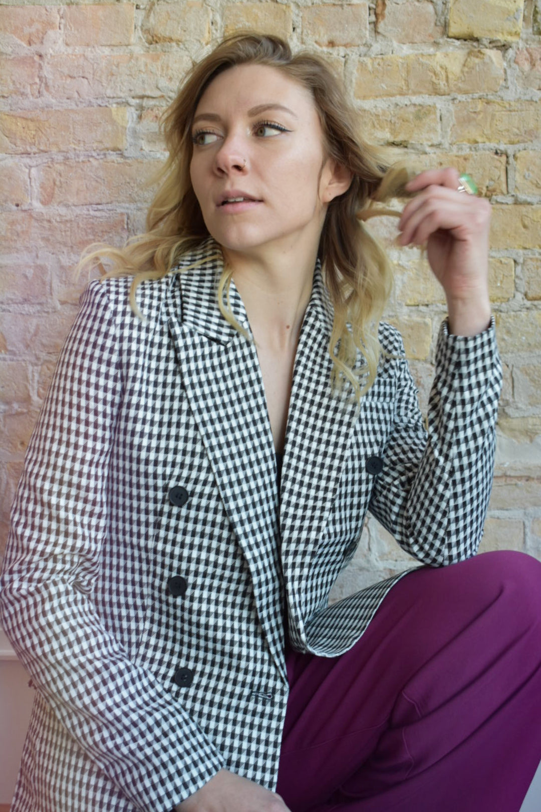 houndstooth double breasted classic blazer black and white 6 buttons miss love the revival online