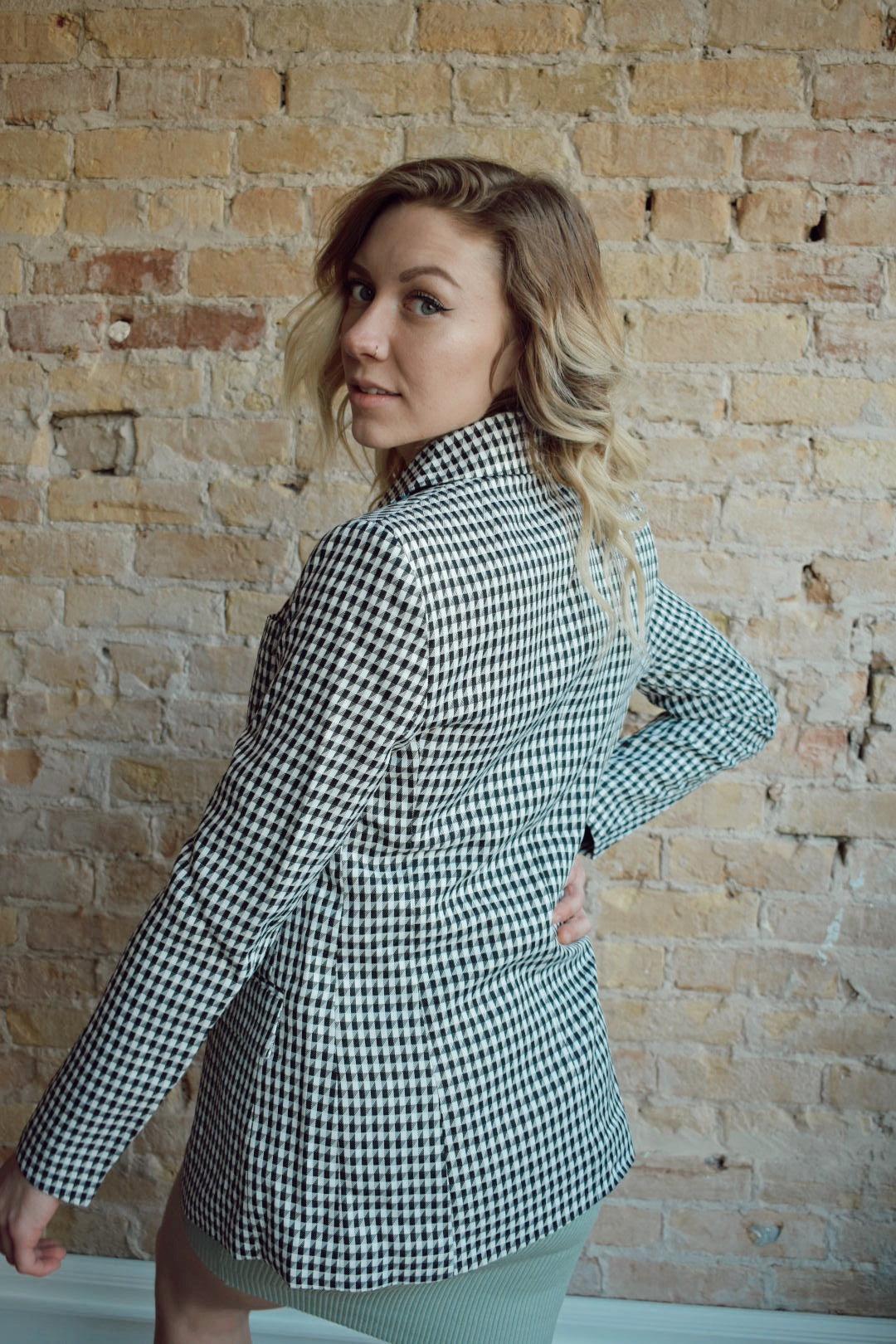houndstooth double breasted classic blazer black and white 6 buttons miss love the revival online