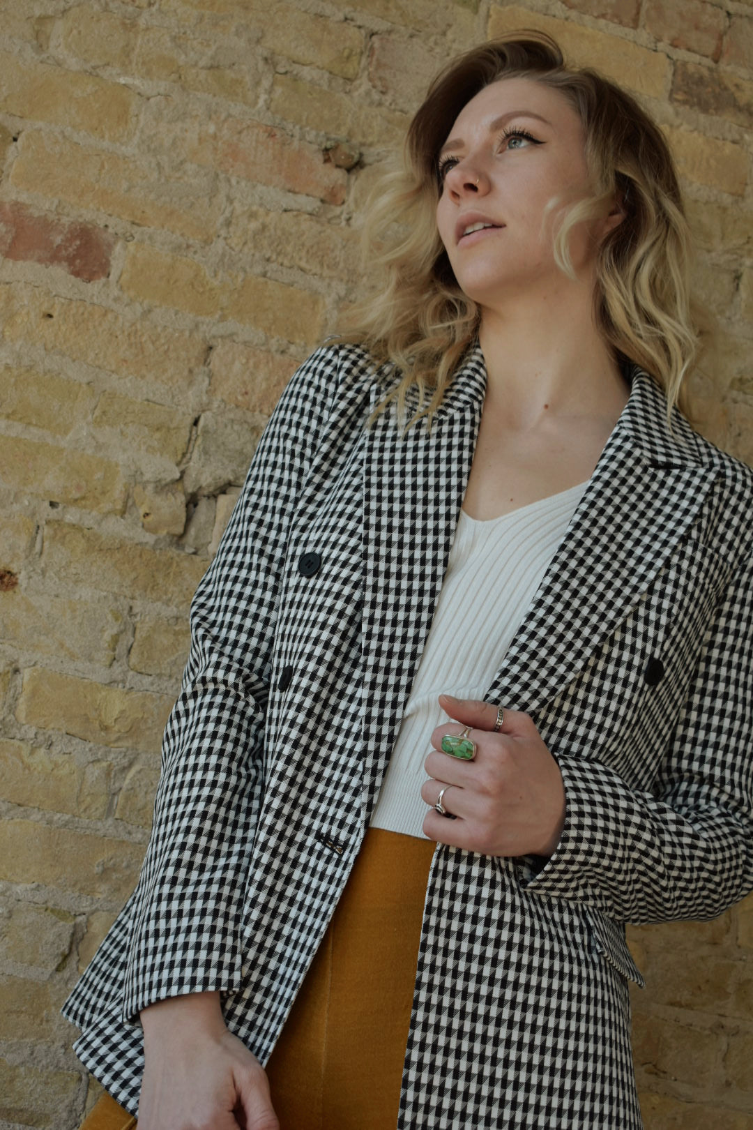 houndstooth double breasted classic blazer black and white 6 buttons miss love the revival online