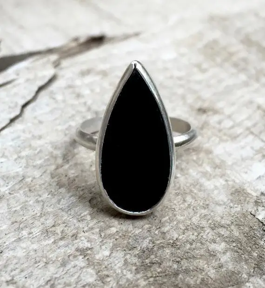 black onyx teardrop boho edgy rocker ring gilded bug the revival