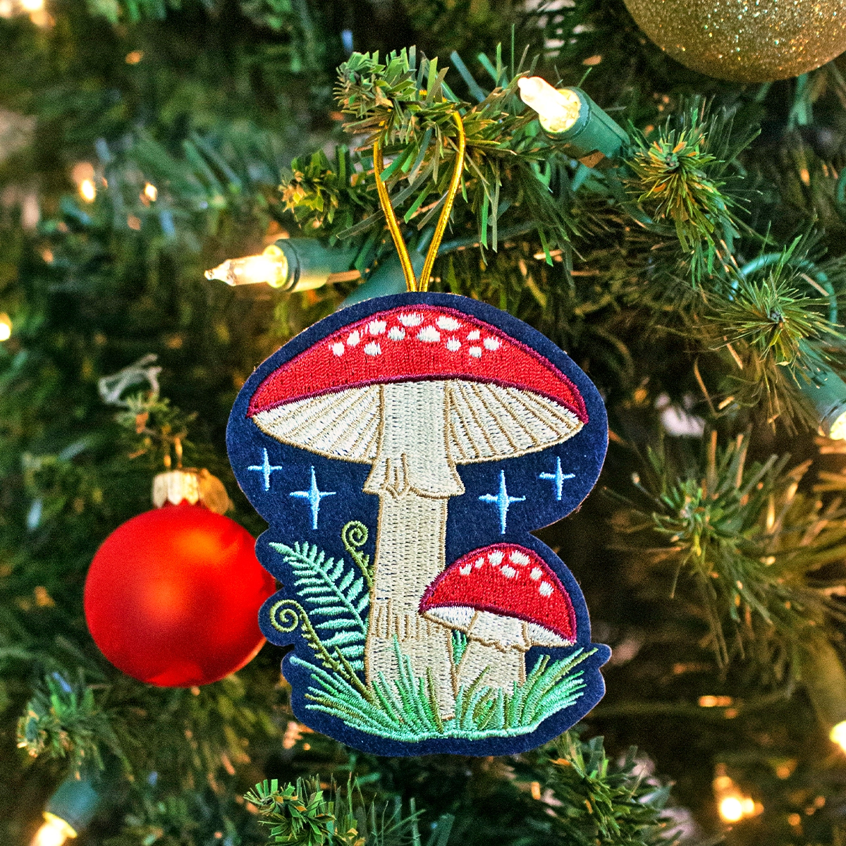 mushroom & fern ornament