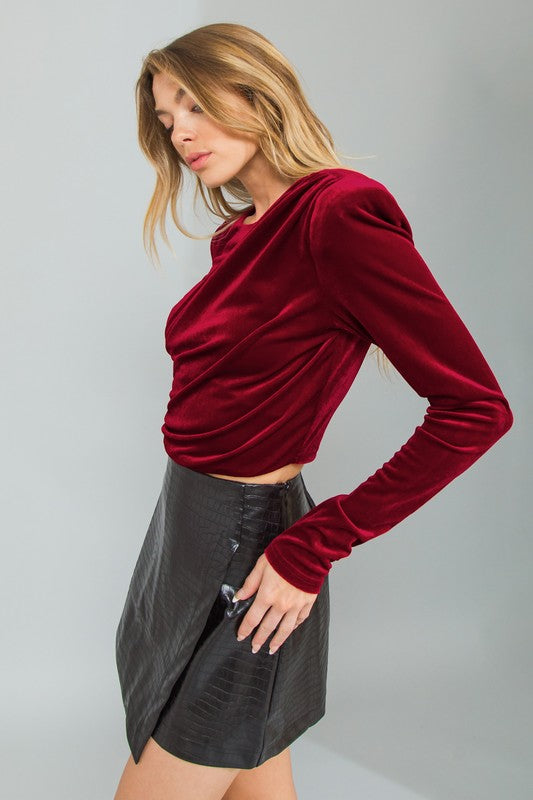 velvet power shoulder crop top date night out flying tomato the revival