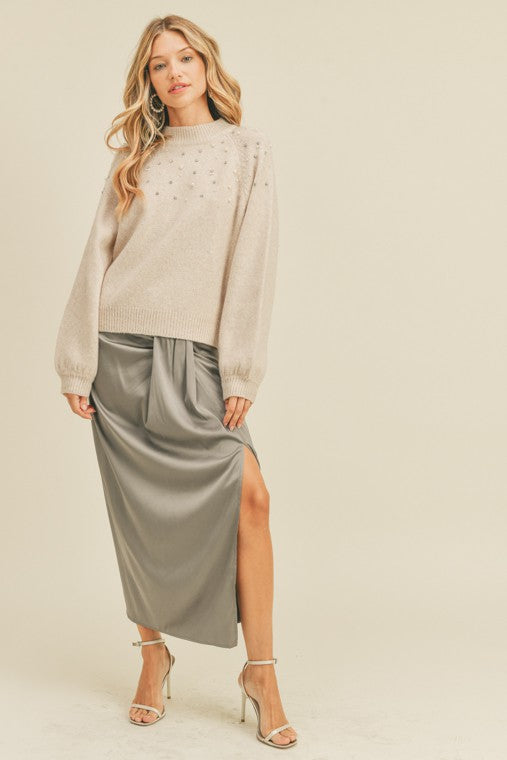 ruched drape wedding guest date night satin maxi skirt lush the revival