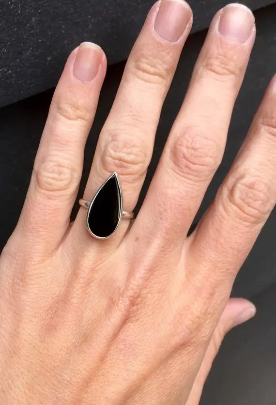 black onyx teardrop boho edgy rocker ring gilded bug the revival