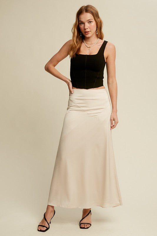 satin maxi skirt wedding guest bridal shower date night the revival