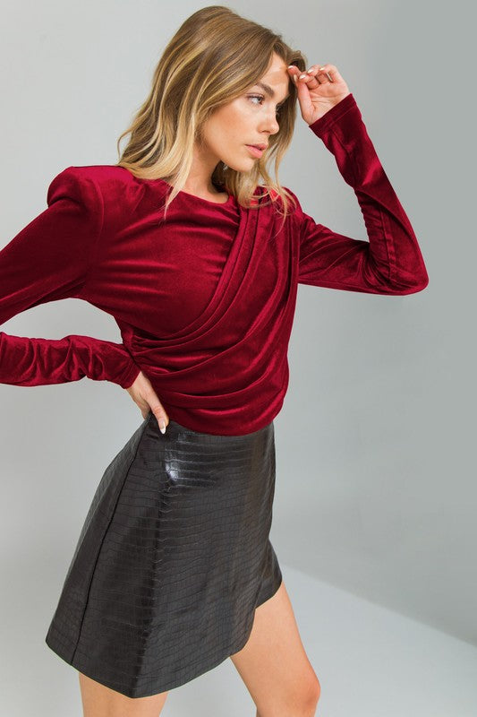 velvet power shoulder crop top date night out flying tomato the revival